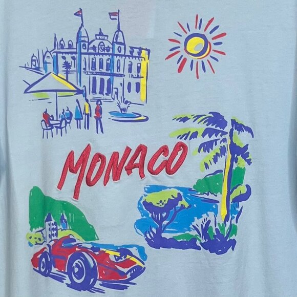 Mighty Fine Monaco Graphic Tee Tshirt Embroidery Blue Size Medium New - Picture 4 of 8